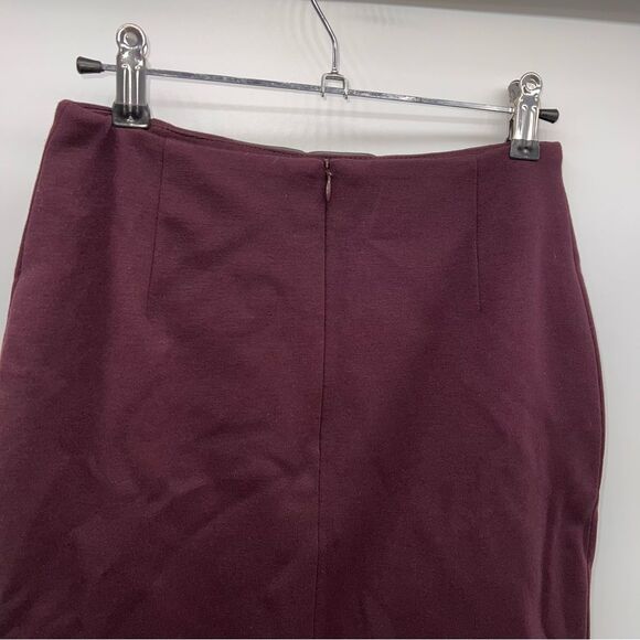 Akris Punto Pencil Skirt in Black Cherry (Purple) w/Vegan Leather Front Panel-4 - Picture 8 of 12